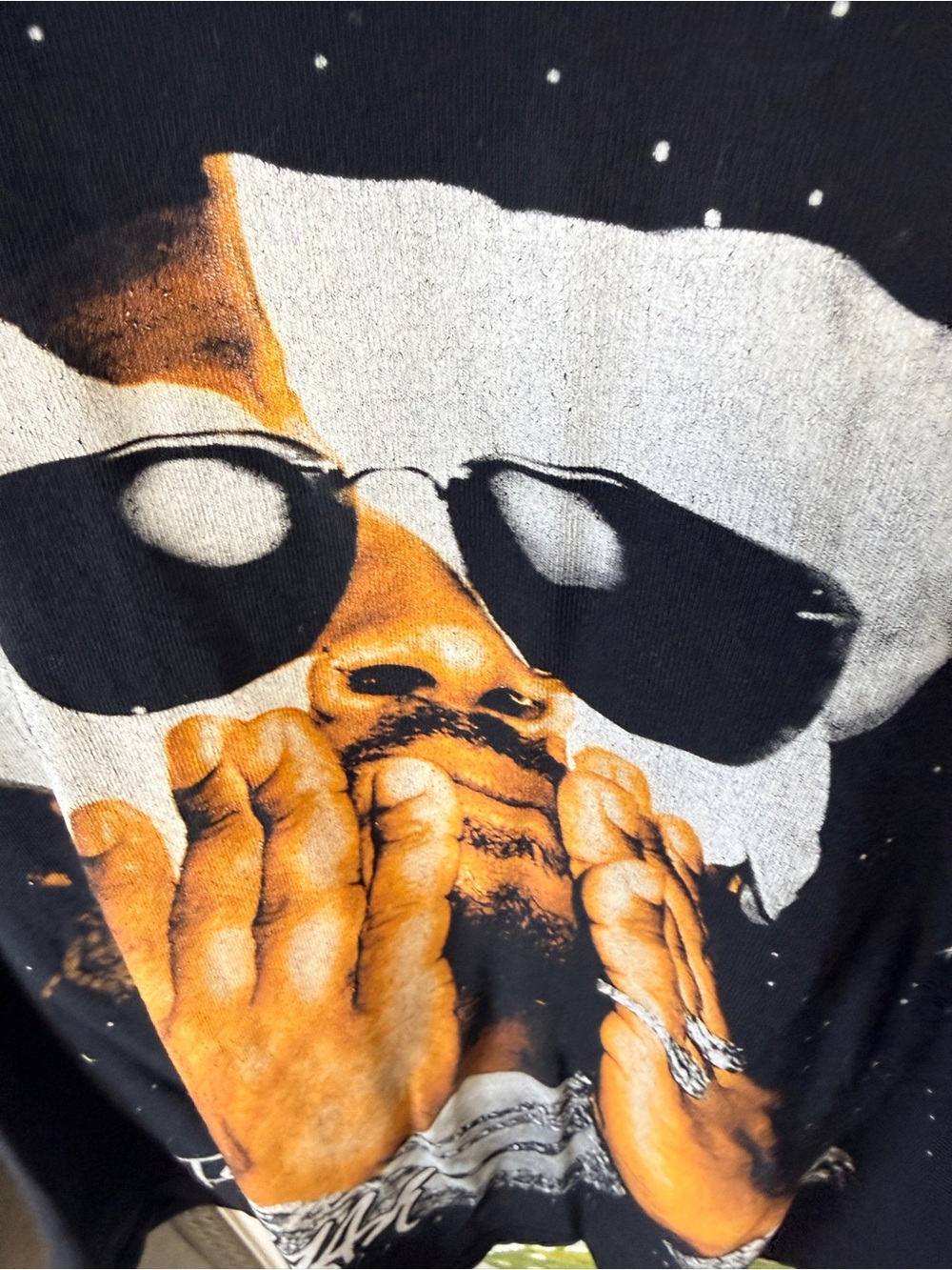 Men's Graphic Shirt -Black with Orange & White Print heavyweight streetwear boxy